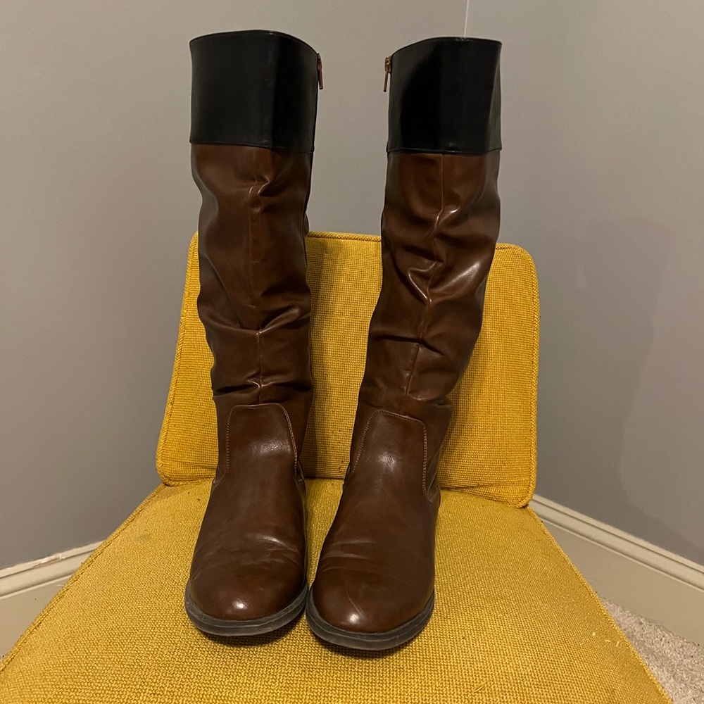 Nine West black and brown boots low heal size 10